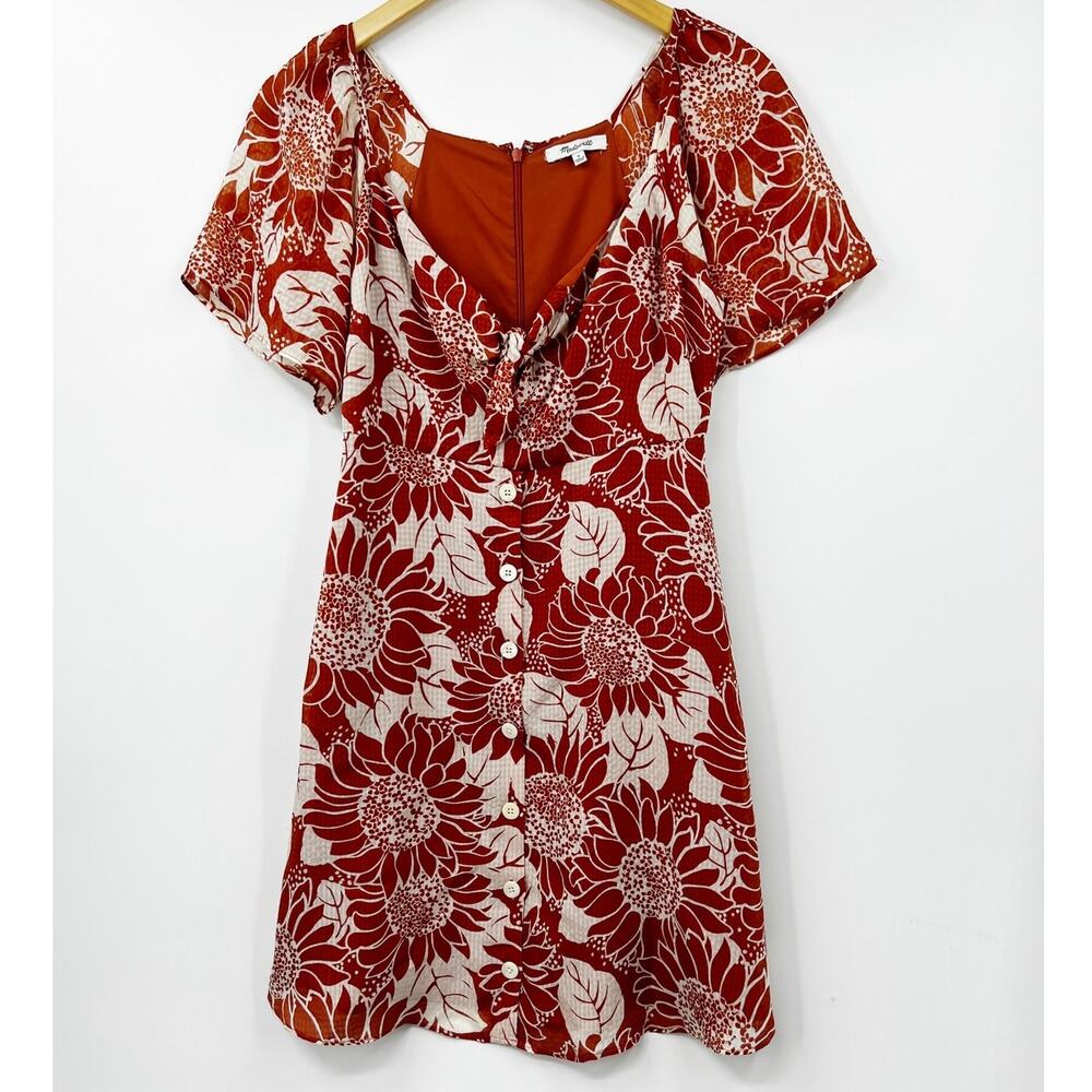 Madewell‎ Womens Silk Tie Front Mini Dress Sunflower Season Multicolor Size 0